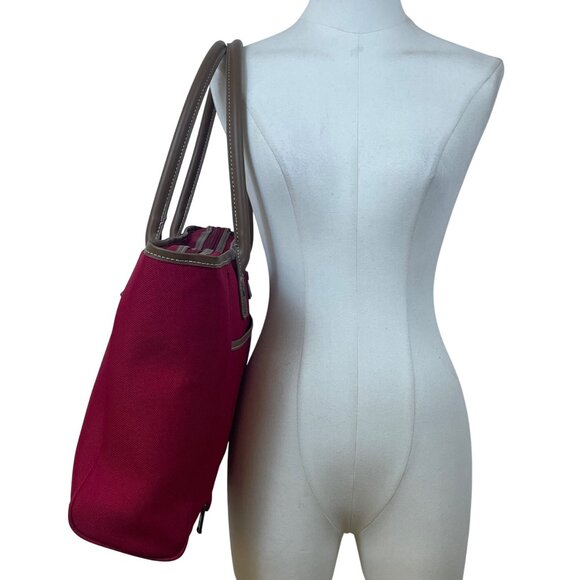 Tommy Hilfiger Women’s Red & Blue Canvas & Faux Leather Striped Accent Tote Bag - Picture 8 of 14